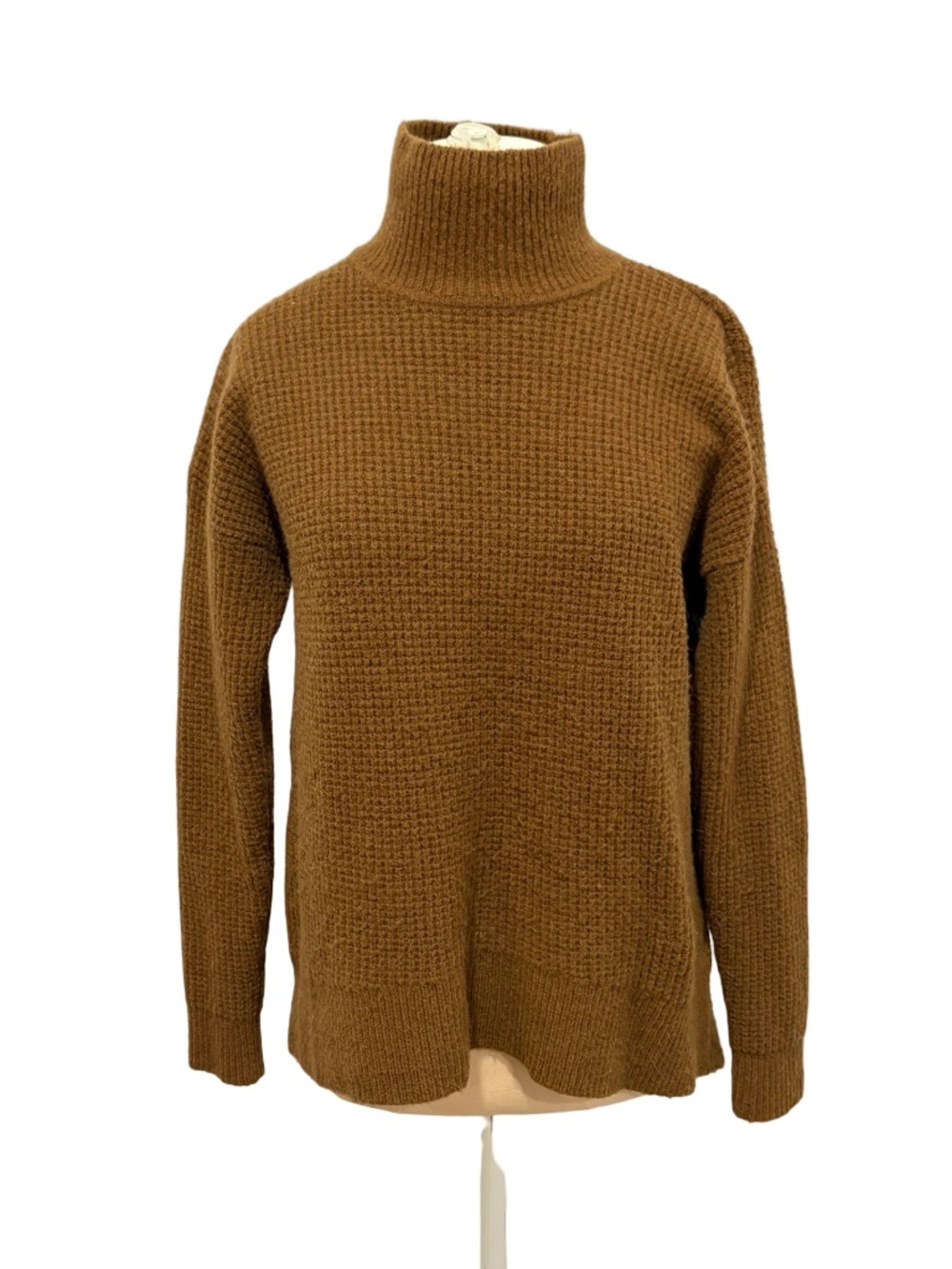 Madewell Waffle Knit Turtleneck Sweater Merino Alpaca Brown High Low SMALL